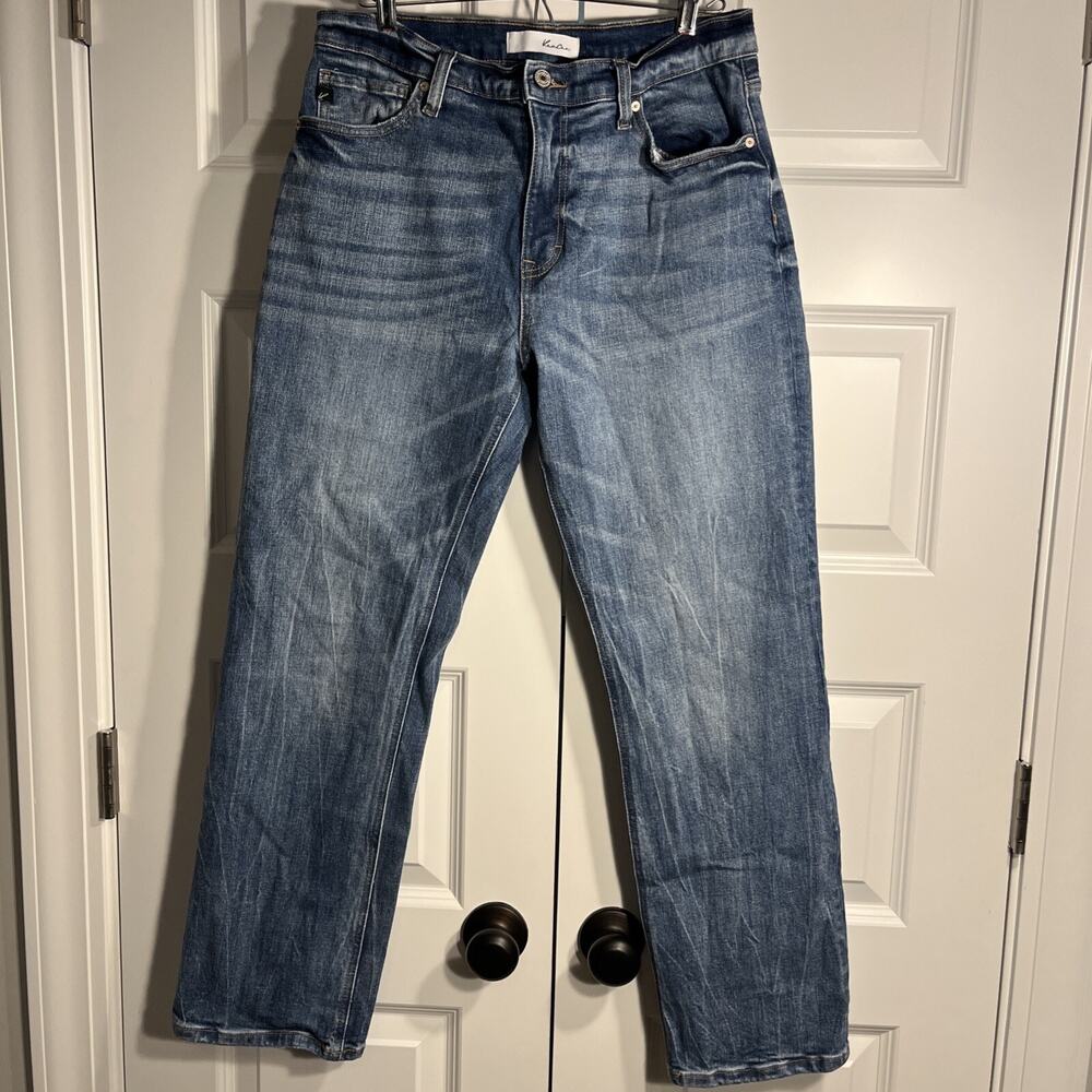 KanCan Women Jeans 11/29 Blue Straight Crop Mom Fit High Rise Med Acid Wash